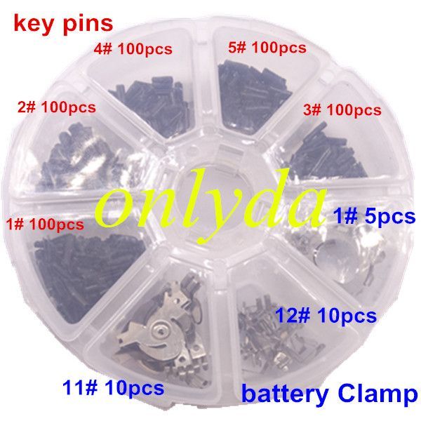 Pins for flip car key and battery clamp