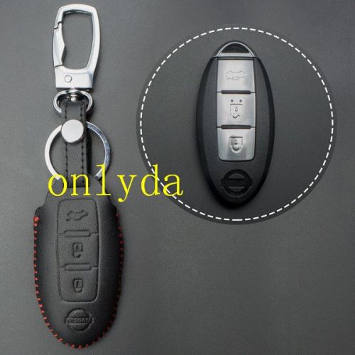 For Nissan 3 button cowhide leather case for Nissan SYLPHY,QASHQAI,TEANA,TIIDA,Black Color