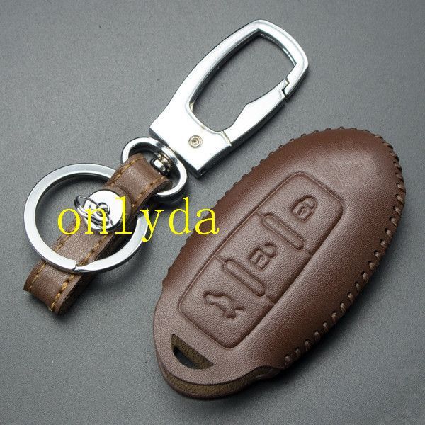 For Nissan 3 button cowhide leather case for Nissan SYLPHY,QASHQAI,TEANA,TIIDA,Brown Color
