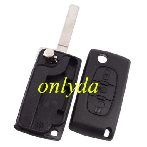 For Peugeot 307 3- button flip key shell with light button- VA2-SH3- Light- no battery place