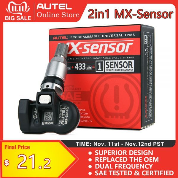 Autel TPMS MX-Sensor 1pc 315MHz 433MHz Sensor 2in1 Clone-able Programmable Sensors For TS508 Tire Pressure Monitoring Car Tool