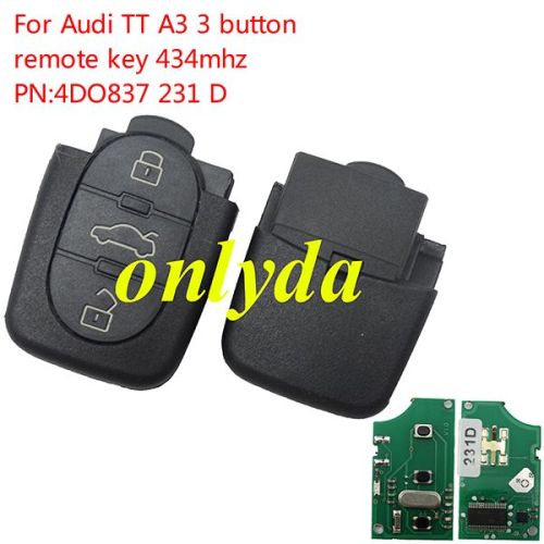 For Audi TT A3 PN:4DO837231D 3 button remote key 434mhz