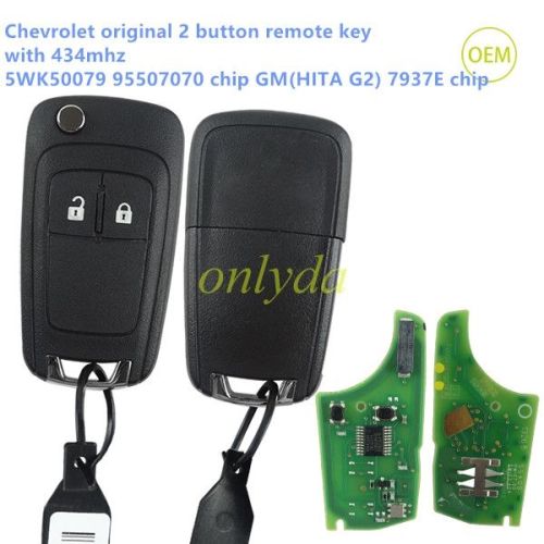 For Chevrolet OEM 2 button remote key with 434mhz/315mhz 5WK50079 95507070 chip GM(HITA G2) 7937E chip