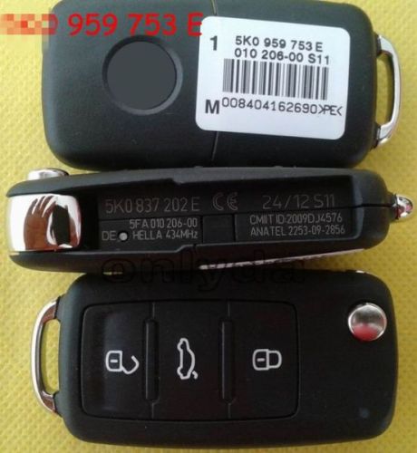 For VW 3 button remote key with 434mhz Model Number is 5KO-959-753-E/5KO-837-202E