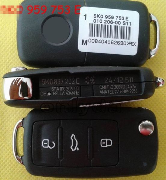 For VW 3 button remote key with 434mhz Model Number is 5KO-959-753-E/5KO-837-202E