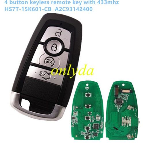For 4 button keyless remote key with 433mhz HS7T-15K601-CB A2C93142400 Ford F-Series 2015-2017