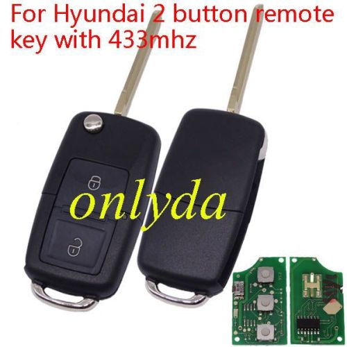 VW Style flip remote ----- hyun 2 button remote key with 433mhz Elantra car (without chip,put your existing key chip into the new romote)