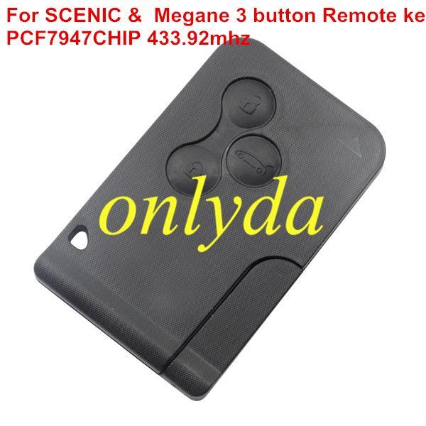 For Renault Megane II,Scenic II,3 button key card pcf7947 chip 433mhz