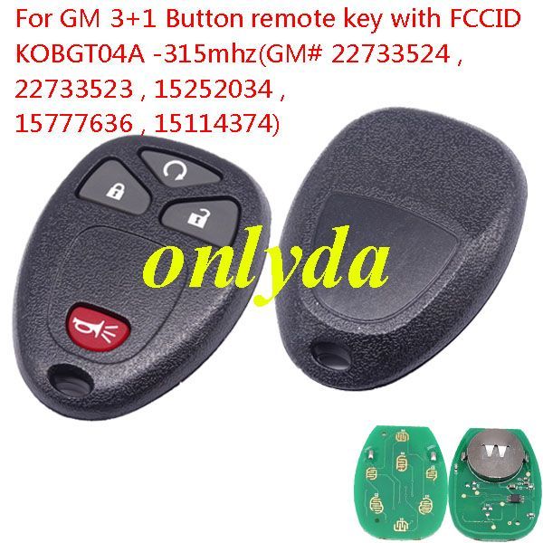 For Buick 3+1 Button remote key with FCCID KOBGT04A -315mhz