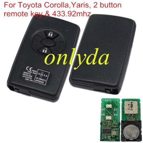 For OEM Toyota Corolla,Yaris, 2 button remote key with 433.92mhz