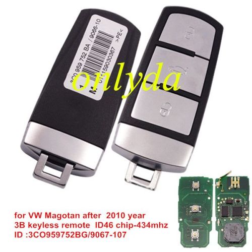 For VW Magotan 3 button keyless remote key with ID46 chip after 2010 ID :3CO959752BG/9067-107