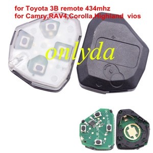 For Toyota 3 button remote key with 434 MHZ use Camry,RAV4,Corolla,Highland and vios
