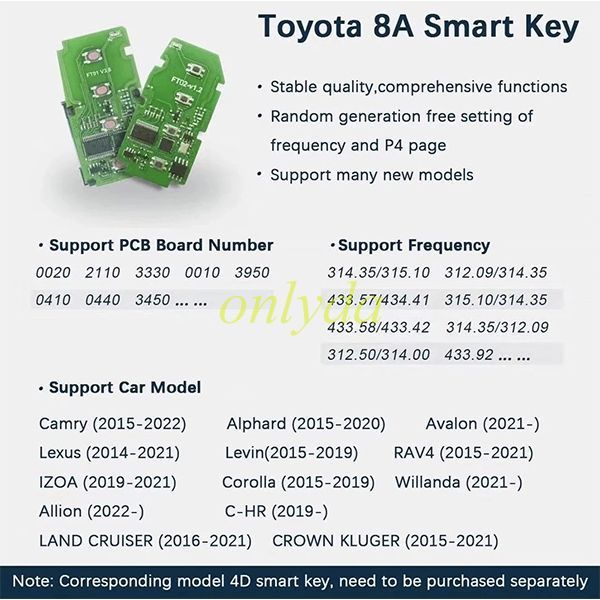 For Lonsdor FT03 Circuit Board 0120 312/314/433/434Mhz Keyless Go Remote Smart Key Pcb 8A Chip per Lexus per Toyota Alphard Vellfire,can use KH100 machine to adjust the model and frequency