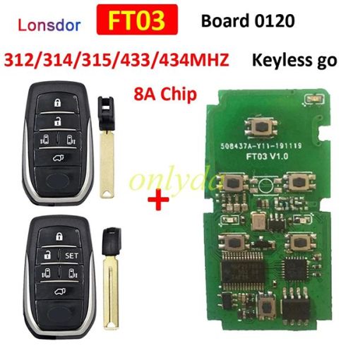 For Lonsdor FT03 Circuit Board 0120 312/314/433/434Mhz Keyless Go Remote Smart Key Pcb 8A Chip per Lexus per Toyota Alphard Vellfire,can use KH100 machine to adjust the model and frequency