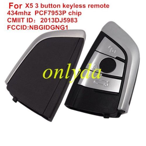 For BMW X5 3 button keyless remote key 434mhz PCF7953P chip CMIIT ID：2013DJ5983 CCAI13LP1140T1 FCCID:NBGIDGNG1 IC:2694A-IDGNG1 Model:IDGNG1