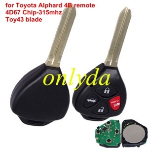 For Toyota corolla 3 button remote key with 434 mhz
