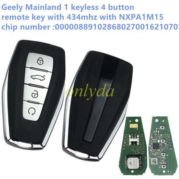 For Geely Mainland 1 keyless 4 button remote key with 434mhz with NXPA1M15 chip number :000008891028680270016210701