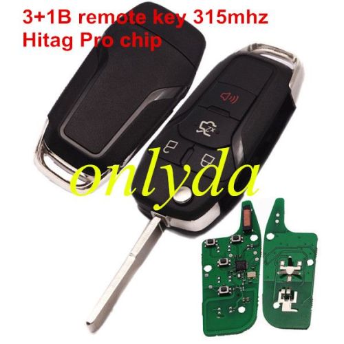 For Ford 3+1 button remote key with Hitag pro chip-315mhz with HU101 blade FCCID:N5F-A08TAA