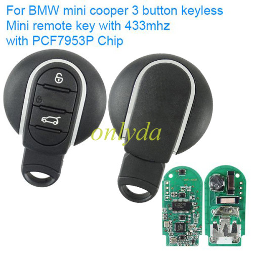For BMW mini cooper 3 button keyless Mini remote key with 434mhz with PCF7953P Chip aftermarket PCB and genuine cover