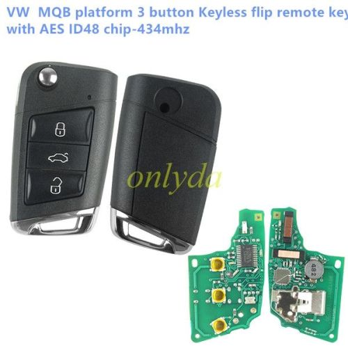 For VW MQB platm 3 button Keyless flip remote key with AES ID48 chip-434mhz & HU66 blade, used T-Cross, ect