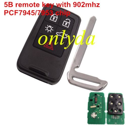 For Volvo 5 button remote key with 902mhz PCF7945/7953 chip