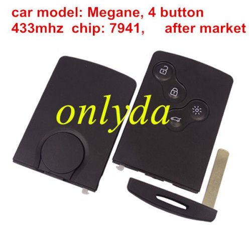 For Renault Megane 4 button remote key card 434mhz with 7941 chip after market
