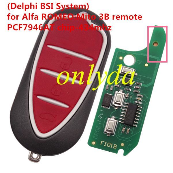 For (Delphi BSI System) Alfa ROMEO:Mito 3button remote key with 434mhz & PCF7946AT chip SIP22 blade