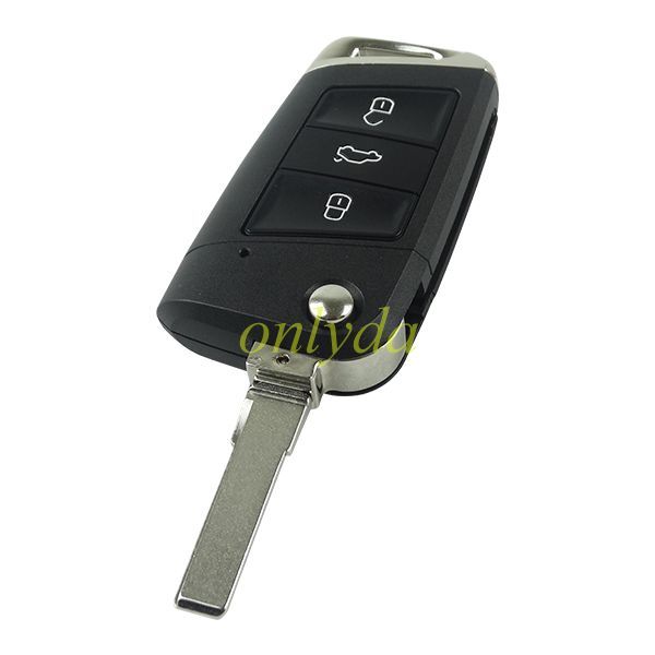 For VW MQB platm 3 button flip remote key with ID48 chip-434mhz & HU66 blade, used T-Cross, Magotan, sagitar ect