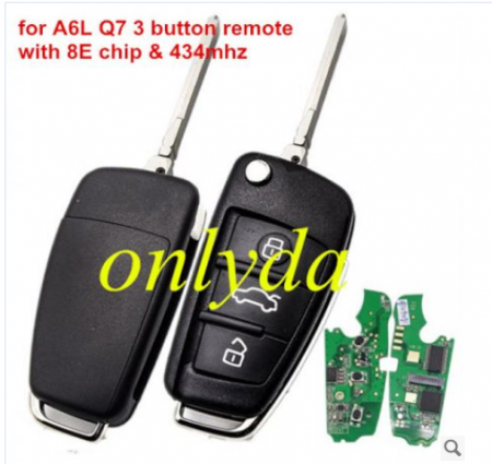 For Audi A6L Q7 3 button remote key with 8E chip & 434mhz FSK 4FO837220M without handsfree system 2004-2009 (please choose frequency 315mhz/433mhz/868mhz)