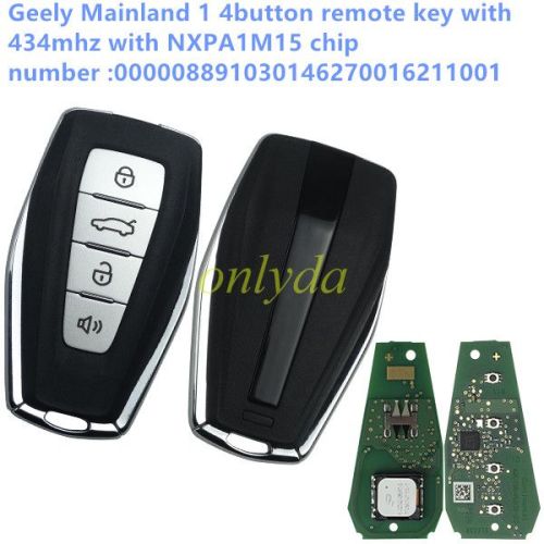 For Geely Mainland 1 4button remote key with 434mhz with NXPA1M15 chip number :000008891030146270016211001