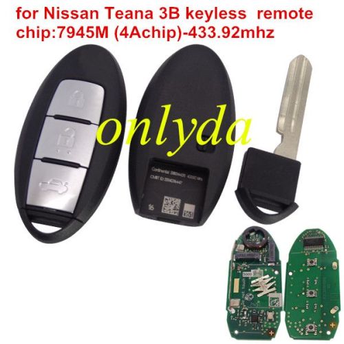 For Nissan Teana 3B keyless remote 434mhz chip:chip:7945M (4Achip) Continental:S180144311 CMIIT ID:2014DJ6447