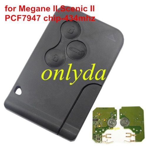 For Renault Megane II,Scenic II,3 button key card pcf7947 chip 433mhz