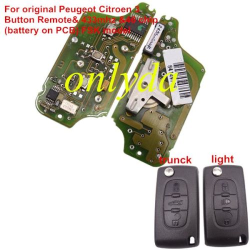 For OEM Peugeot 3 Button Flip Remote Key with 433mhz (battery on PCB) with FSK model with 46 chip