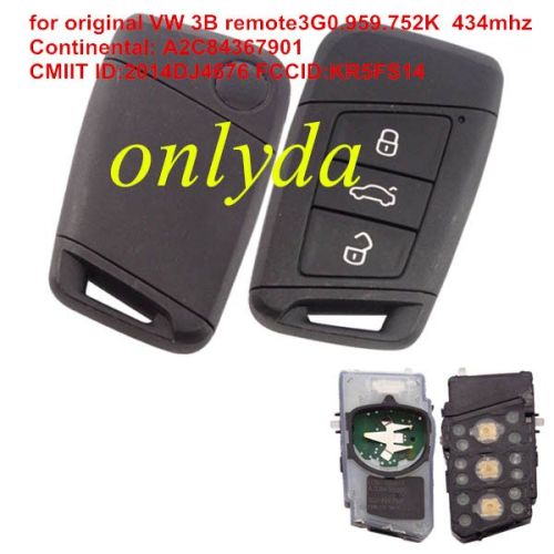 For OEM VW 3B remote ID48 chip- 434mhz 3G0.959.752K Continental: A2C84367901 FS14K CMIIT ID:2014DJ4676 FCCID:KR5FS14 CNC ID:H-14349-FS14K