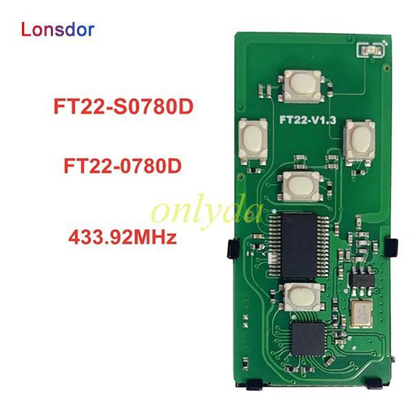 Lonsdor FT22-0780D / S0780D 433.92MHz 3 Buttons Smart Remote Car Key For Subaru / Toyota Alphard 2006-2016 4D Replacement PCB Board,can use KH100 machine to adjust the model and frequency