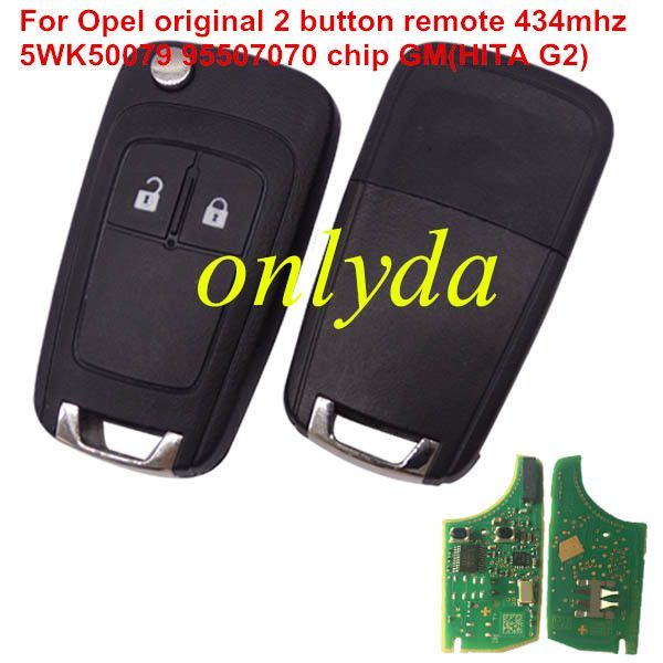 For Opel-R11AOEM Opel OEM 2 button remote key with 434mhz 5WK50079 95507070 chip GM(HITA G2) chip（round logo place on the back）