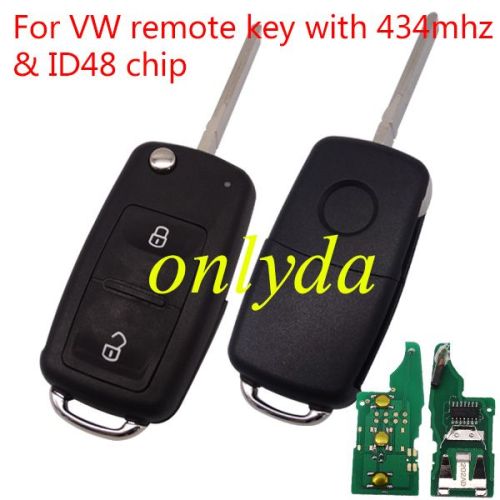 For VW 2 button remote key with 433mhz & ID48 glass chip 5KO 959 753AB