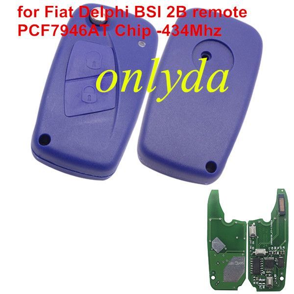 For Fiat Delphi BSI 2 button remote key With PCF7946AT Chip and 433.92Mhz Transponder: ID46 – PCF7946 Philips Crypto 2 / Hitag2 (Blue)