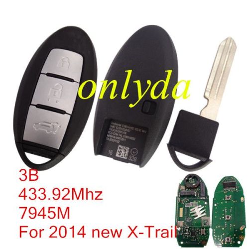 For Nissan 3 button remote key For 2014 new X-Trail 433.92mhz, chip:7945M Continental:S180144102 CMIIT ID:2012DJ6167 TRC/LPD/2011/78 KCC-CRM-TAL-S180144202