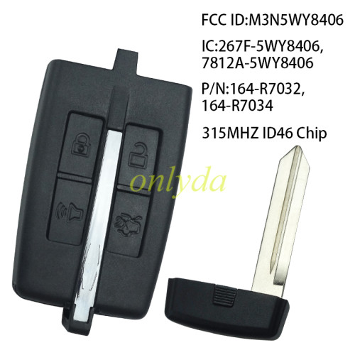For OEM Lincoln 4 button keyless remote key with ID46 chip with 315mhz FCCID:M3N5WY8406 IC:267F-5WY8406,7812A-5WY8406 PN:164-R7032,164-R7034