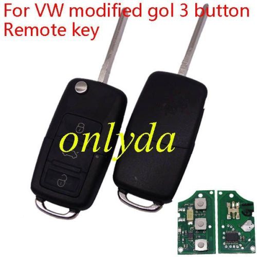 For VW modified gol 3 button Remote key with trunk function (with chip inside)---it add the trunk function automaticly