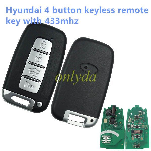 hyundai 4 button keyless remote key with 433mhz-no blade