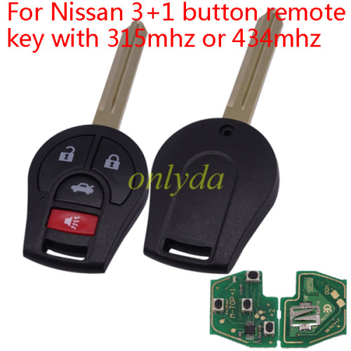 For Nissan 3+1 button remote key with 315mhz/433mhz