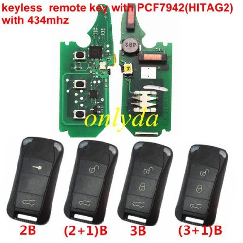 For Porsche keyless remote key with PCF7942(HITAG2) with 433mhz &LED light with 2,2+1,3,3+1button key shell , please choose