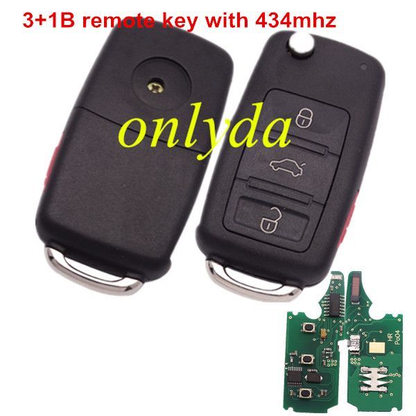 For Audi A3 3+1 button remote key with 434mhz use in model 4E0837220