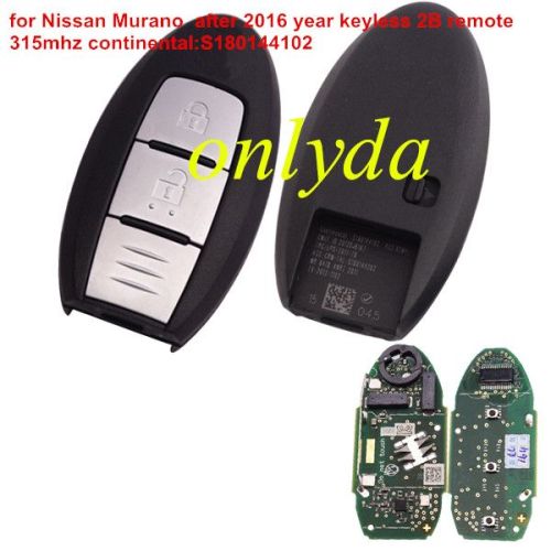 For Nissan keyless 2 button remote key with 315mhz Chip is PCF7953, &7938&4A pcb numer is A2c32301600 continental:S180144102 CMIIT ID:2012DJ6167