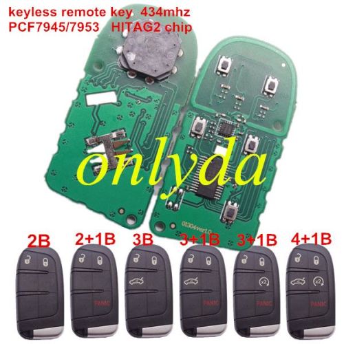 keyless remote key 434mhz- PCF7945/7953 HITAG2 chip with 2/2+1/3/3+1/4+1 button key shell