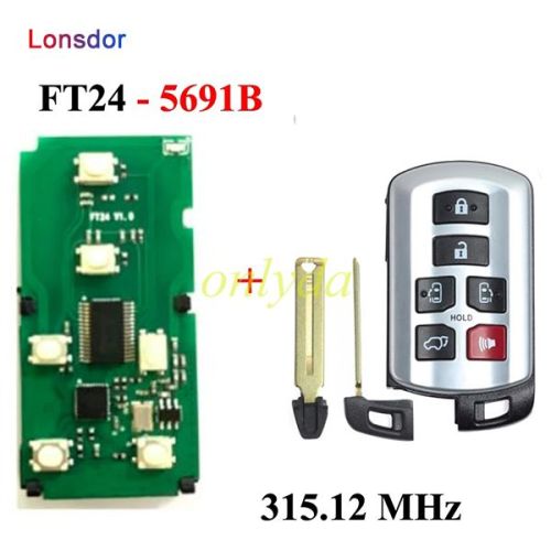 Lonsdor 315.12MHz Keyless Entry FT24-5691B Smart Remote Pwb Board Suitable for Toyota Sienna 2011-2019 Van Car Smart Remote Key,can use KH100 machine to adjust the model and frequency