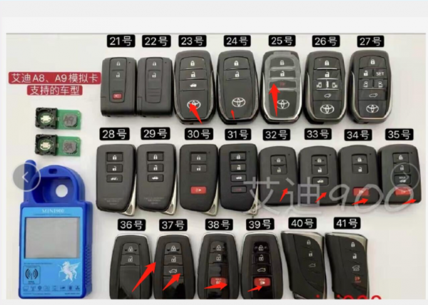 For Toyota V remote, it can copy all the toyota H chip remote key.after copy by MINI900 TOOL,the new key can star your car.same as the original key. can copy all the frequency.