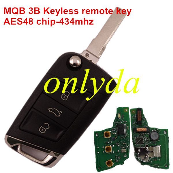 For VW MQB platm 3 button Keyless flip remote key with AES ID48 chip-434mhz